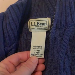 LLBean cableknit sweater, women’s S-REG.full length front zipper. Periwinkle blu